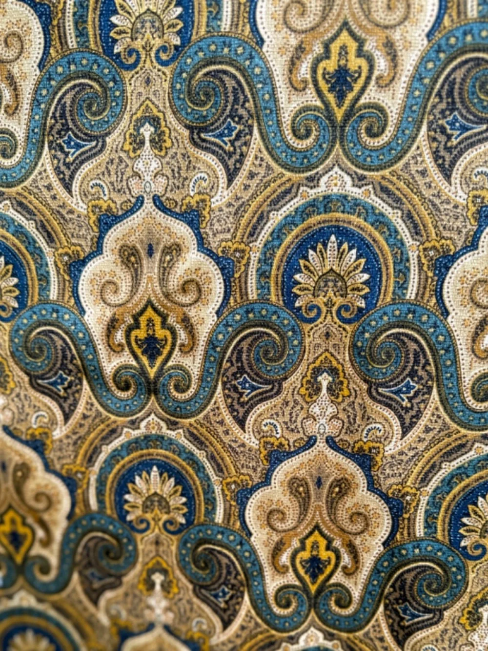 Blue and Gold Medallions Curtain Panel 74 in Wide 42 in Long Lined Custom Made